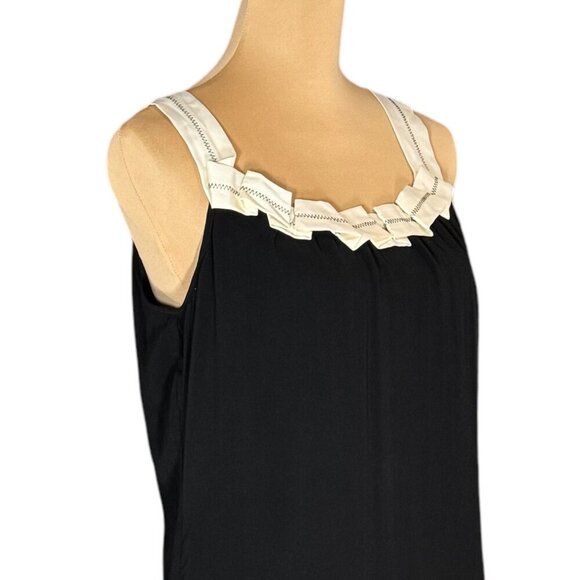 VTG Sleeveless Top Sz.S Black Contrast Trim Ruffle Office Siren Minimalist - Picture 2 of 8